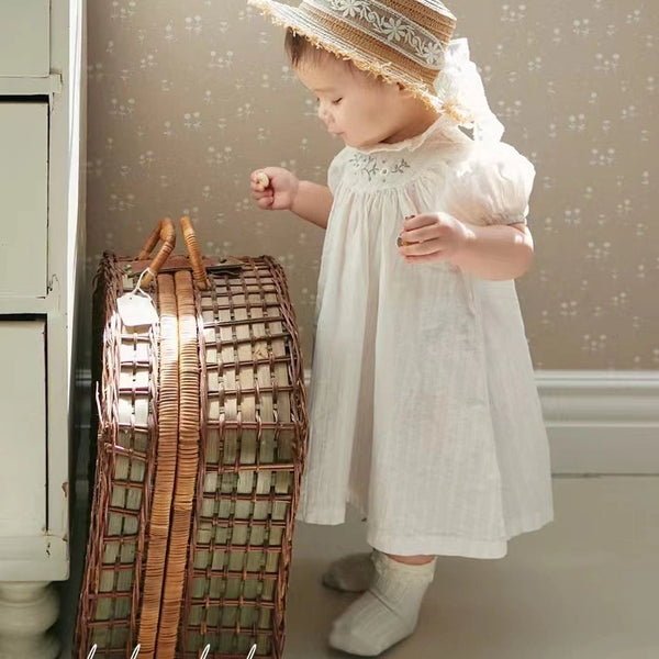 Cotton Dress with Floral Embroidery