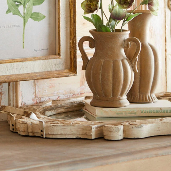 Large Oval Distressed Mirrored Tray