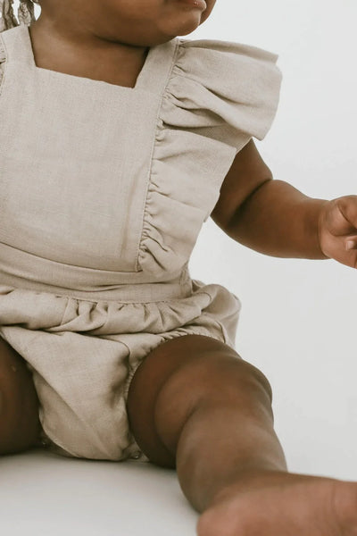 Linen Flutter Sleeve Bloomer Romper