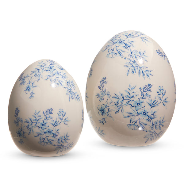 White and Blue Floral Eggs (set of 2)