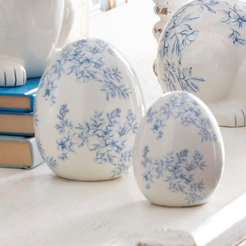 White and Blue Floral Eggs (set of 2)