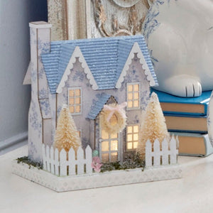Lighted White with Blue House