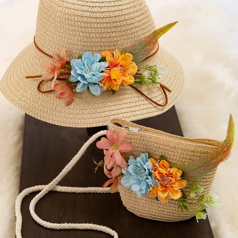 Ivory Straw Hat & Bag Set