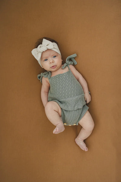 Sage Ruffle Knit Bubble Romper