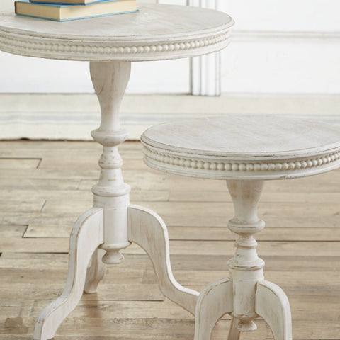 White Beaded Edge End Table (2 sizes available)