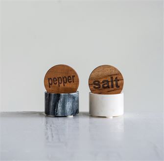 Round Marble Salt & Pepper Pot w/ Wood Lid
