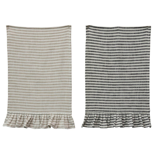 Cotton Striped Tea Towel w/ Ruffle (set of 2)