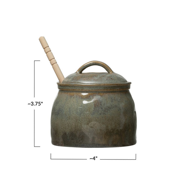 Stoneware Honey Jar w/ Wood Honey Dipper